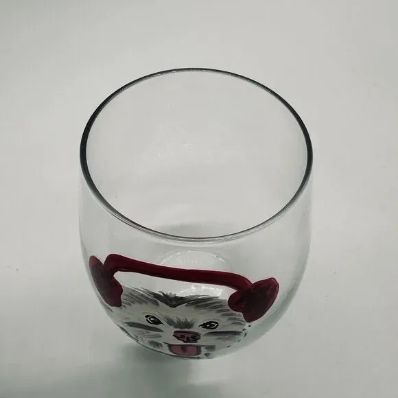Christmas Holiday Dogs Stemless Wine Glasses Pier 1 Imports Hand Painted - Picture 11 of 16